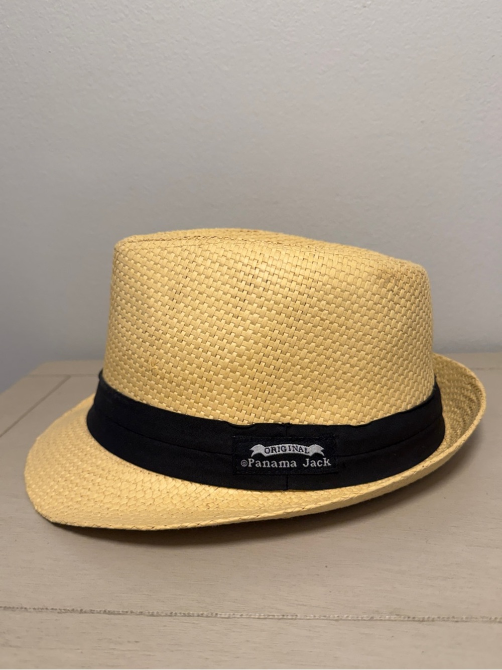 Straw Fedora Panama Jack Hat Tan Paper Braid Beach Sun Hat Size Large Unisex